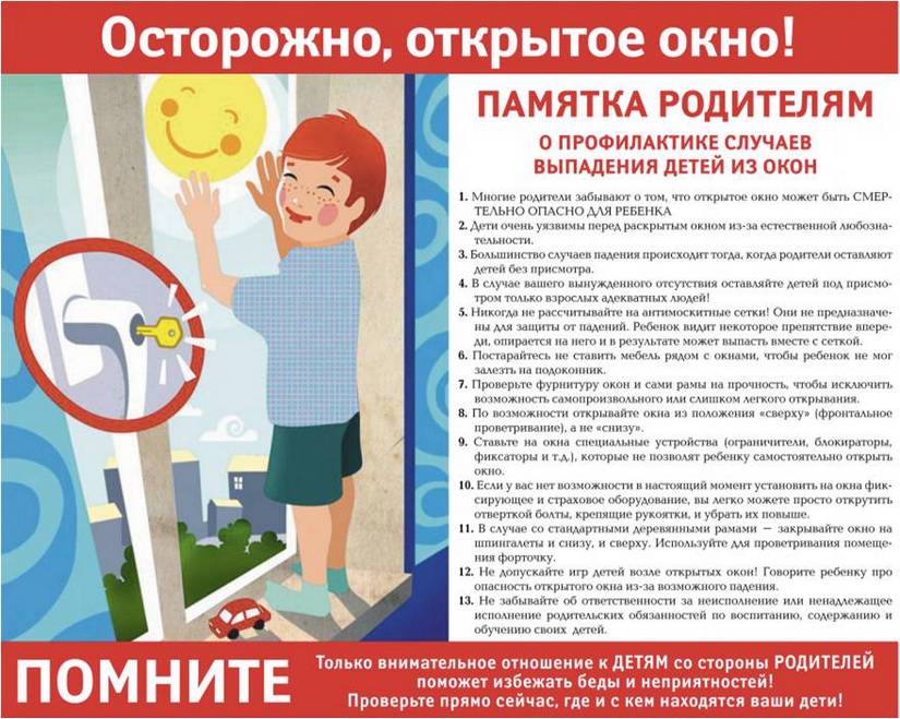 Памятки для родителей по предупреждению выпадения детей из окна.